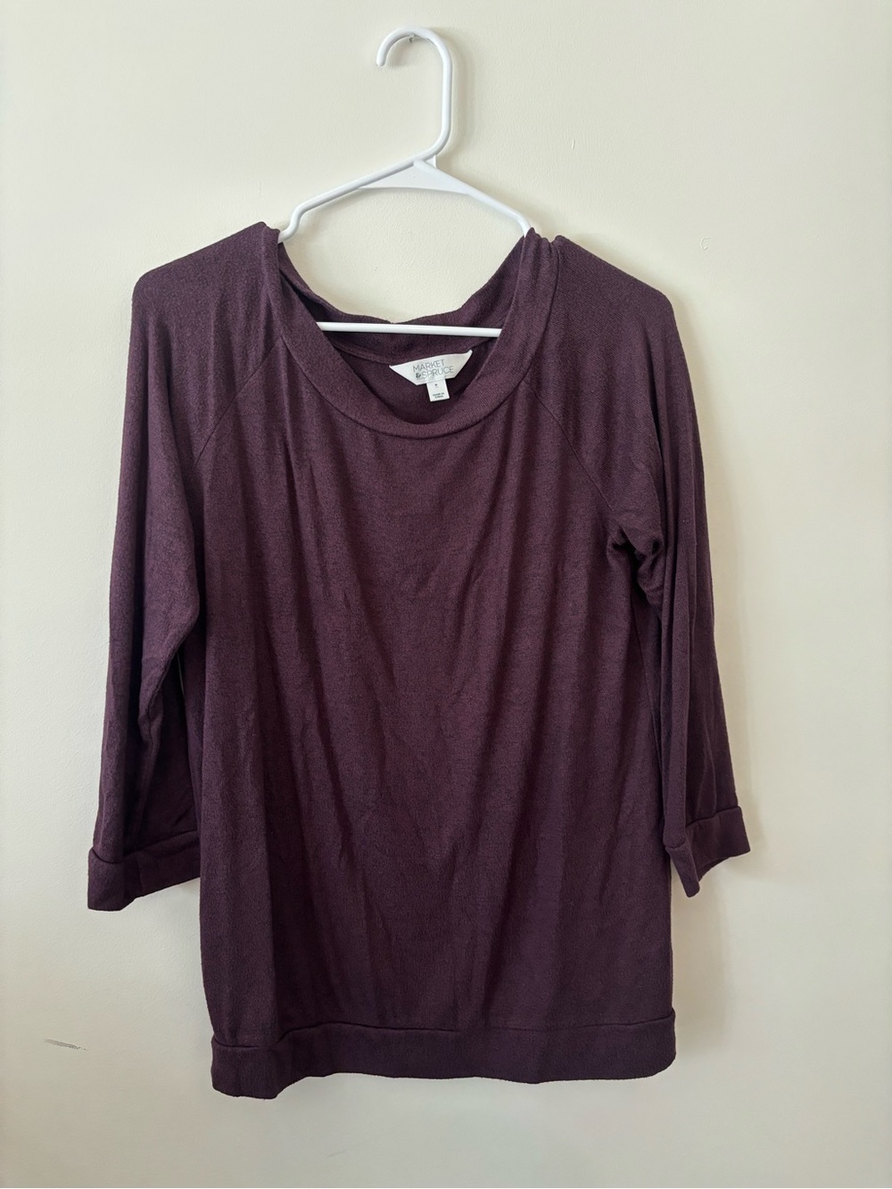 Market & Spruce Plum Long Sleeve Crewneck Top